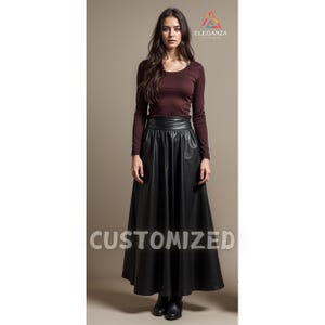 Women Handmade Customized Genuine Black Leather Long Skirt