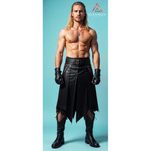 Men Handmade Customized Pure Black Leather Viking Kilt for Men