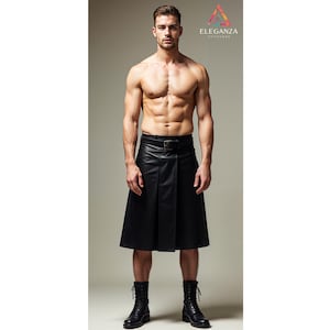 Men Handmade Customized Pure Black Leather Viking Kilt Premium Leather Medieval Costume