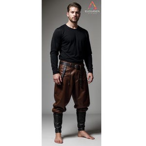 Handmade Customized Brown Leather LARP Pants – Viking Warrior Trousers, Renaissance Cosplay Pants, Authentic Medieval Attire