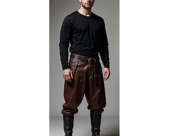 Handmade Brown Leather LARP Pants: Viking Renaissance Cosplay Attire
