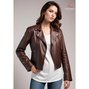 Women Handmade Customized Pure Brown Leather Jacket