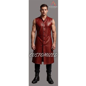 Handmade Red Leather Viking Surcoat: Custom Fit Men&#39;s LARP Costume