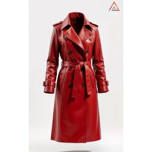 Handmade Red Genuine Leather Trench Coat - Customized Fit