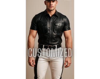 Handmade Leather Police Shirt and Pants Set: Custom Fit Costume