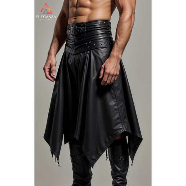 Kilt en cuir de guerrier noir de style viking personnalisé fait main