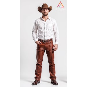 Men Handmade Customized Cow Boy Pure Brown Leather Pants