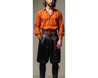 Handmade Black Leather LARP Pants – Custom Medieval Viking Trousers, Pirate Cosplay & Renaissance Costume Pants