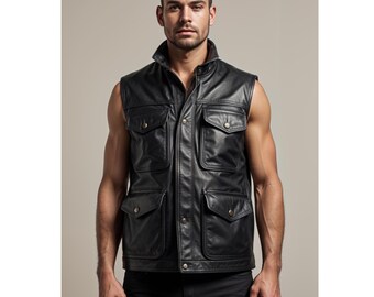 Men Handmade Customized Genuine Black Leather Jacket