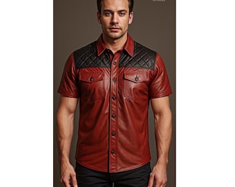 Handmade Red Leather Shirt for Men: Custom Fit Button-Down
