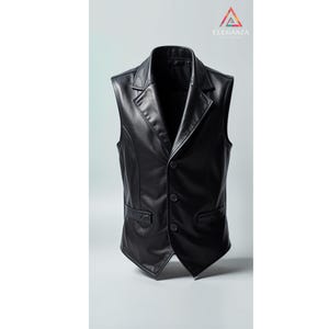 Men Handmade Customized Pure Black Leather Vest / Sleeveless Jacket