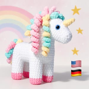 Süßes Einhorn Amigurumi PDF – Häkelanleitung für Fortgeschrittene – Wenig Nähen