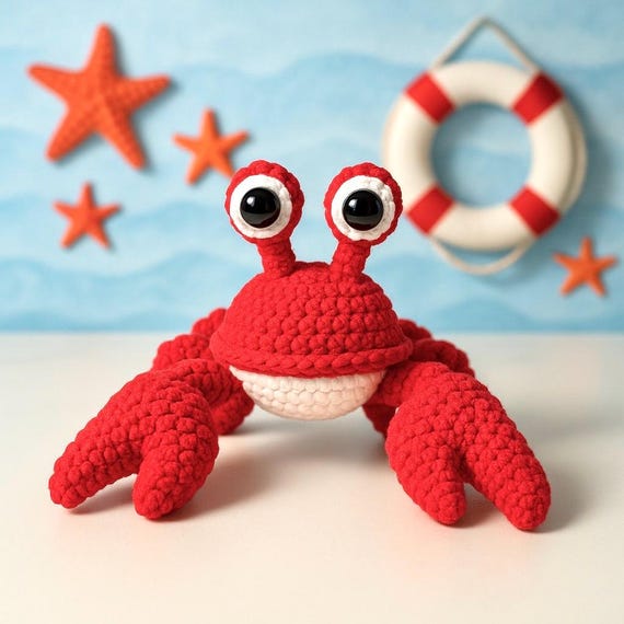 Easy Crochet Crab Pattern PDF English - Low Sew - Plush Yarn Amigurumi Tutorial  - Sea Animals