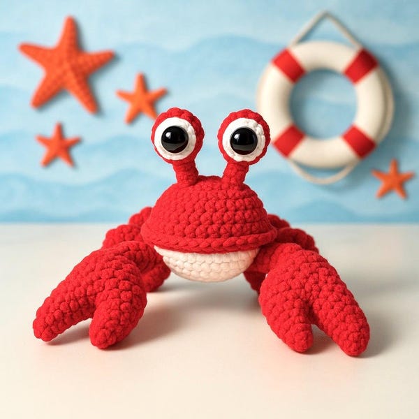 Easy Crochet Crab Pattern PDF English - Low Sew - Plush Yarn Amigurumi Tutorial  - Sea Animals
