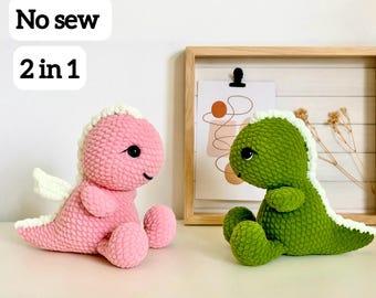 Dinosaur & Dragon Crochet Pattern: No-Sew Amigurumi Plush Toy (PDF Pattern, 6.3 in/16 cm)