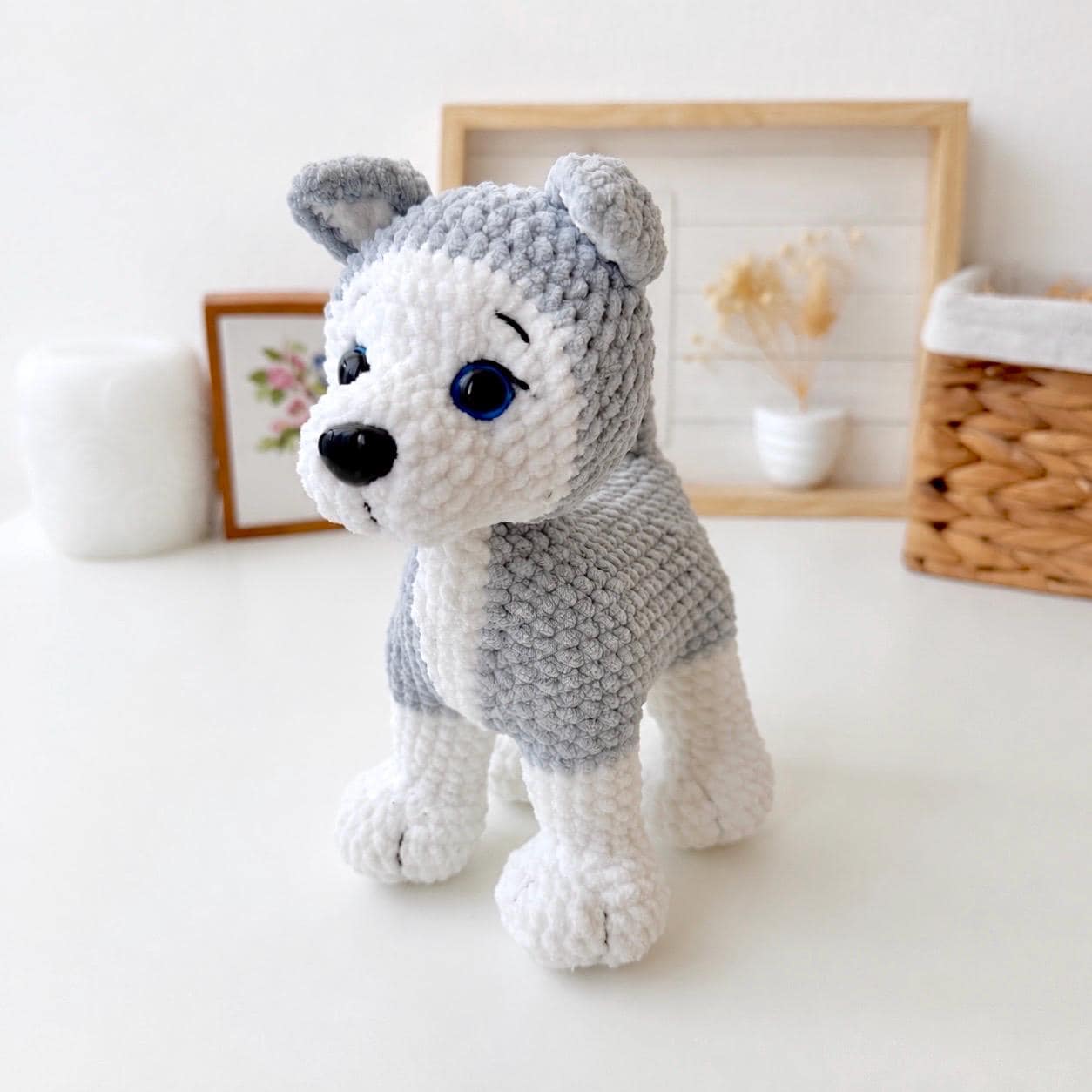 39 Husky Crochet Patterns for Plushies, Loveys, Cup Cozies, and Handmade Gifts 9 Husky Crochet Pattern: Low Sew Amigurumi Dog