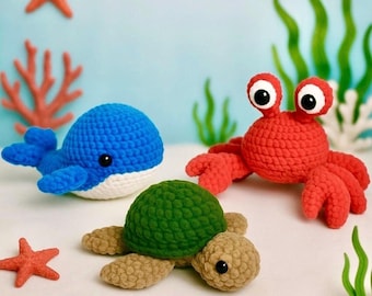 3 in 1 Sea Animals Crochet Pattern Set – Amigurumi Bundle – Beginner Friendly – PDF English