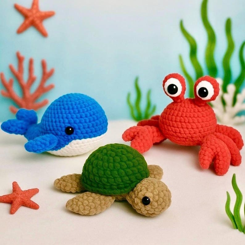 3 in 1 Sea Animals Crochet Pattern Set – Amigurumi Bundle – Beginner Friendly – PDF English image 1