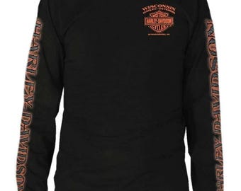 ハーレーダビッドソン 長袖 フレイムTシャツ メンズ Lサイズ ブラック