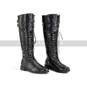 Handmade Black Leather Medieval Boots: Gothic Lace-Up Renaissance Footwear