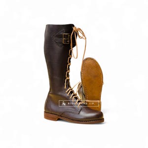 Handmade Tall Brown SA Leather Boots, Lace-Up Riding Boots, Equestrian Leather Vintage Inspired Fashion Style Boots for Men & Women