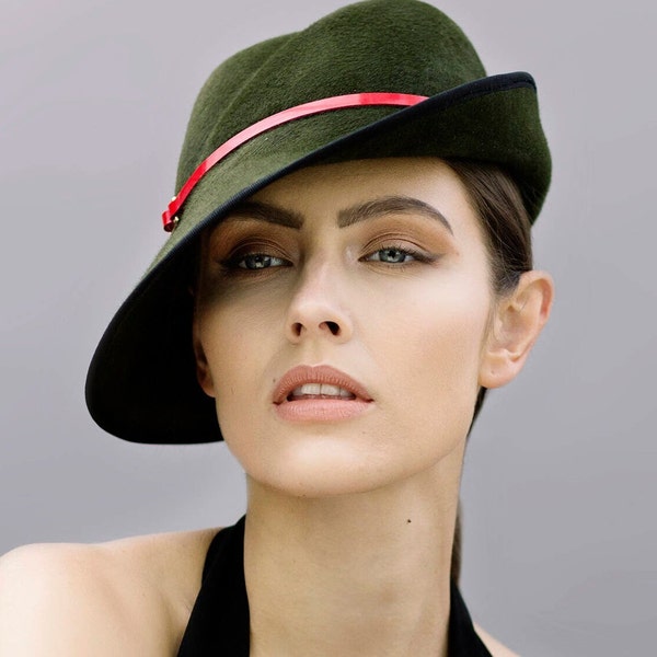 Stylish Felt fedora, Asymmetrical Brim, Elegant Modern Style Hat for Winter - Yara