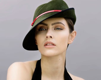 Stylish Felt fedora, Asymmetrical Brim, Elegant Modern Style Hat for Winter - Yara