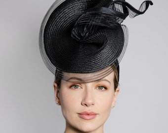 Straw Statement Hat for the Races, Millinery With Crin Twist, Derby Millinery, Ascot Ladies Day, Mother of the Bride - Sylvie