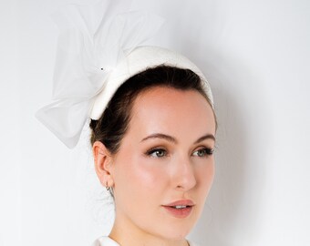 Wedding Cocktail Hat, Felt Bridal Fascinator, Brides Headband, Modern Luxury Wedding Millinery - Melesa