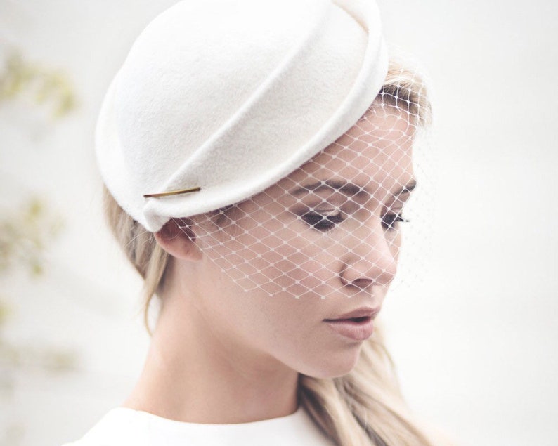 Wedding Birdcage Veil Hat, Custom Made Felt Bridal Cocktail Hat, Brides Percher, Fascinate Morven image 3