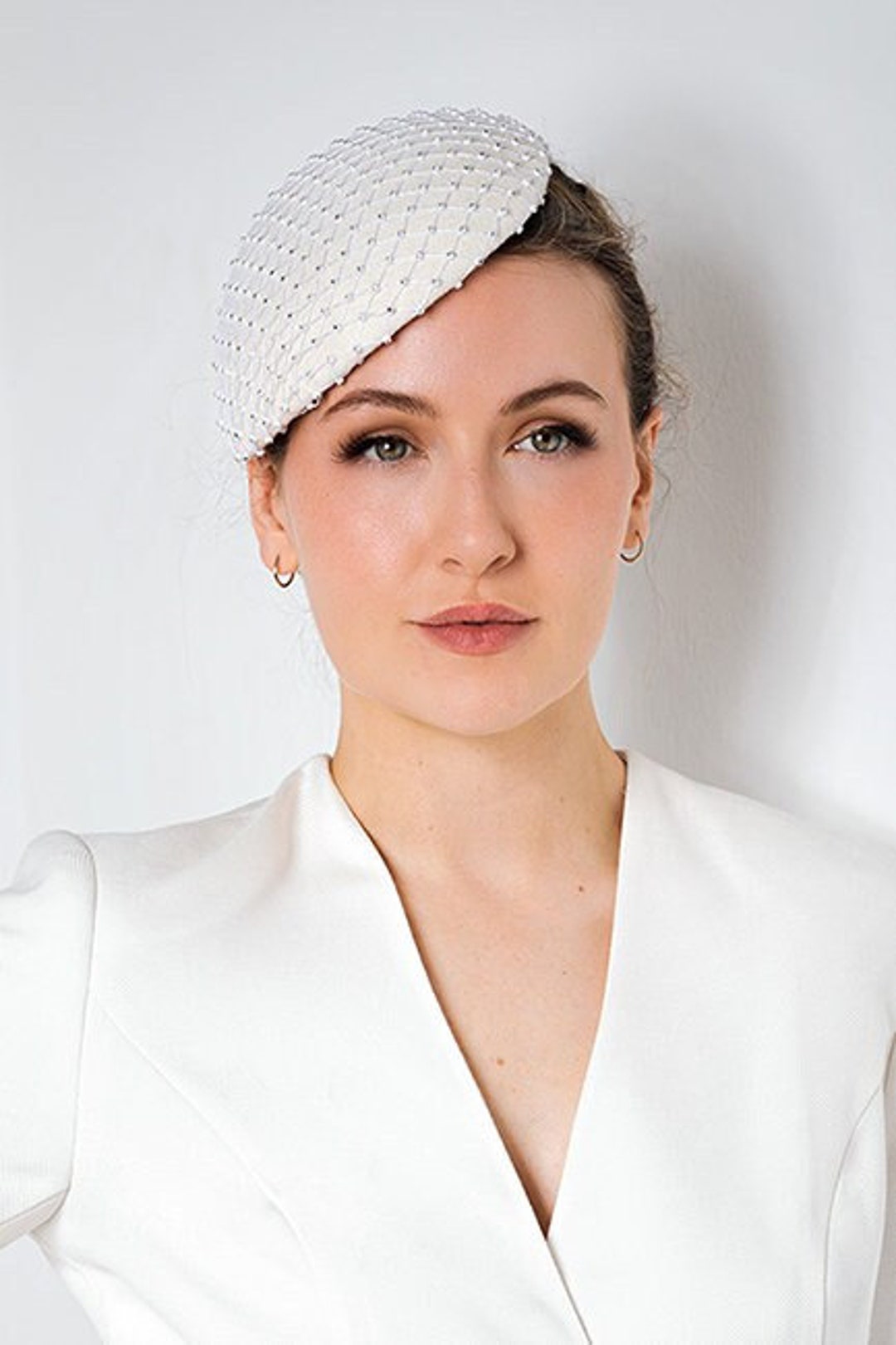 Petit Beaded Hat for Wedding Felt Hat With Bead Net Diamanté Etsy UK