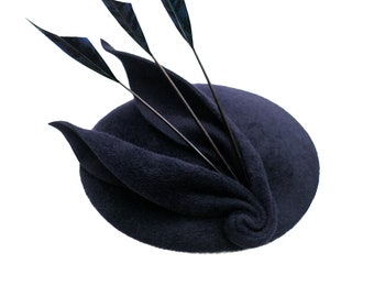 Fascinator Hat with Feathers, Felt Headpiece, Womens Hat, Modern Mother of the Bride - Louisa