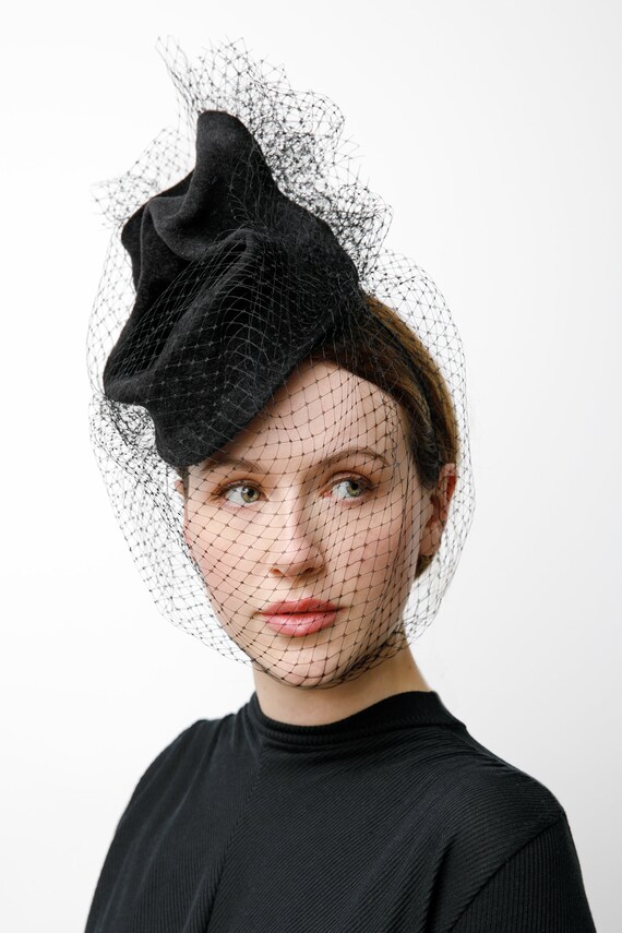 Retro Style Hat, Vintage Style Tea Party Hat, Felt Cocktail Headpiece, Womens Hand Made Millinery - Ekaterin