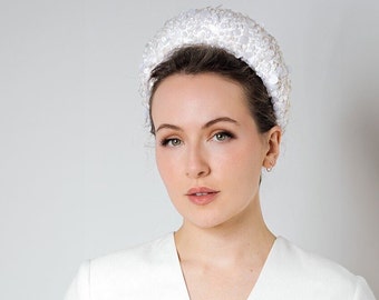 Sequinned Headband, Brides Headdress, Modern Wedding, Millinery, Crown Headband Hat, Wedding Fascinator- Amara