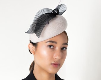 Hat for The Races, Wedding Millinery, Headpiece with Feather, Modern Headdress - Kate