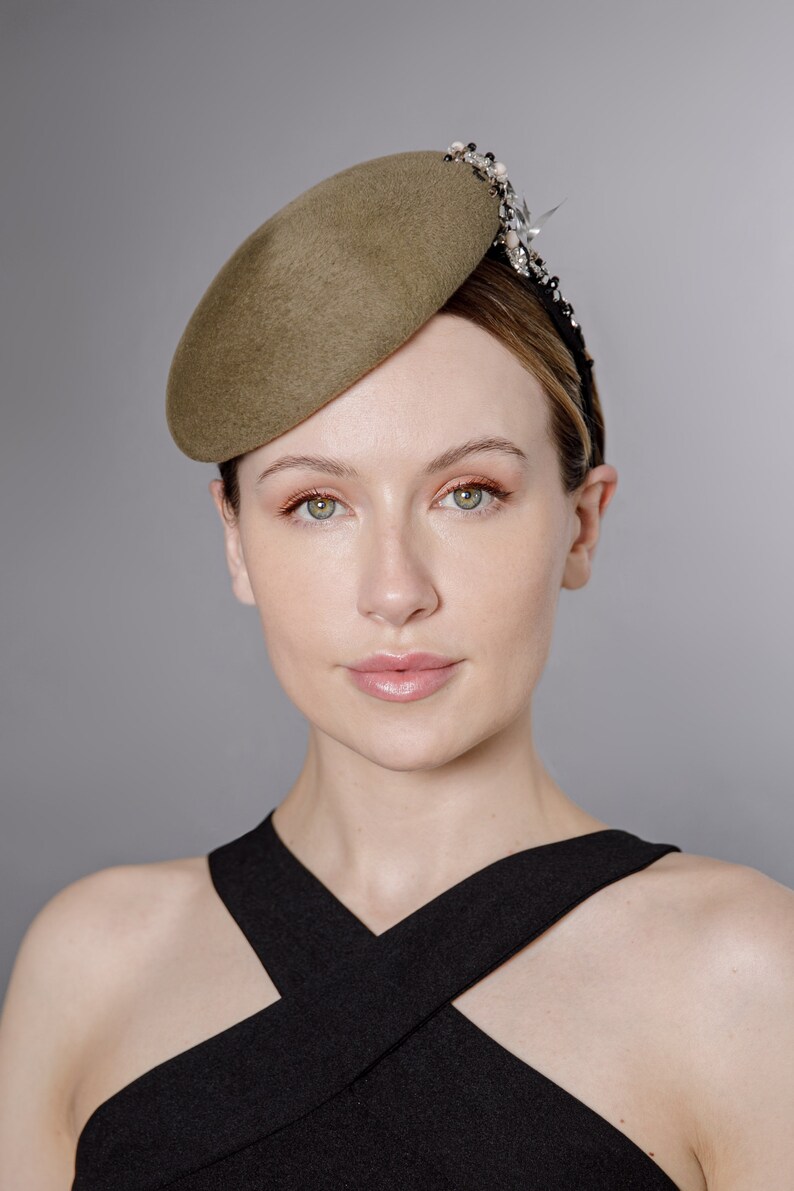 Cocktail Hat with Beading Felt Percher Hat Custom Colour Etsy