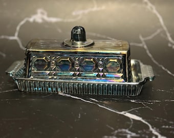 Beurrier couvert Windsor en verre bleu Carnival en verre Indiana