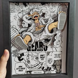 Luffy Gear 5 Shadowbox / Arte a strati 3D / Decorazione e regalo personalizzati della cultura pop / Scegli qualsiasi personaggio / Modelli multipli disponibili / Cornice 3D