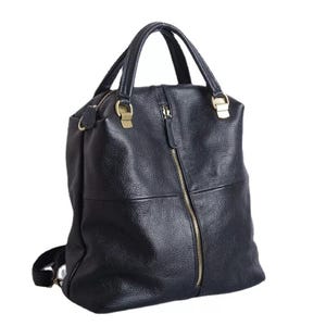 Rindsleder Rucksack Handtasche - Damen Schwarz Mittelgroße Stilvolle Reisetasche - Minimalistische Tasche - Top Griff und Umhängetasche - Bestes Geschenk