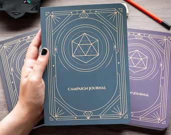 Custom Campaign Journal DnD Notebook, Art Deco Arcane Fantasy RPG Player Diary with Character Sheets, 5e Compatible