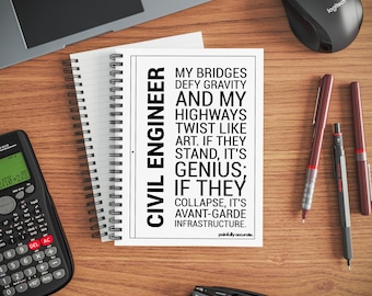 Civil Engineer Lined Journal, Funny Spiral Notebook for Builders and Designers