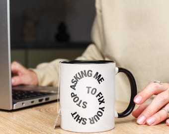 Caneca de café engraçada "Conserte suas merdas", presente sarcástico para o escritório.