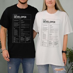 Camiseta unisex de desarrollador de Unity, edición CV sarcástica