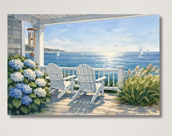 Coastal Canvas Wall Art, Beach Cottage Home Decor Adirondack Print