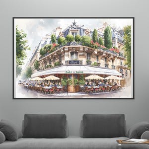 Paris Watercolor Print, French Cafe Wall Art, European Travel Decor Print, Digital Download for Home & Kitchen, Romantic France Art