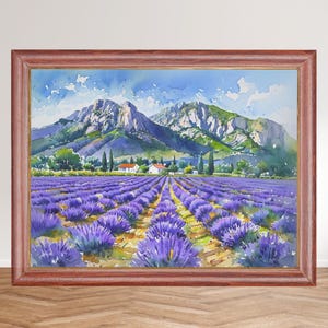 Lavender Field Wall Art, Provence Countryside Print, French Farmhouse Decor, Purple Flower Landscape, Wildflower Art, Instant Download Print