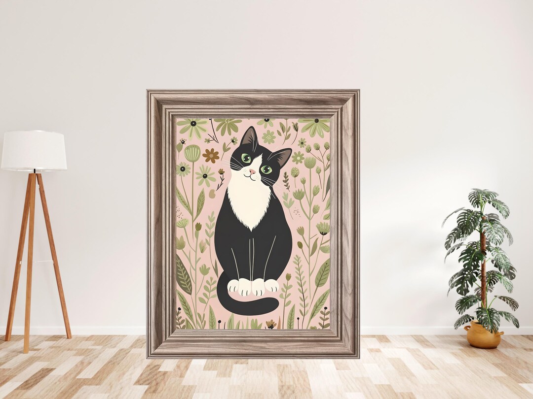 Tuxedo Cat Art Print, Pink Floral Nursery Decor (digital Download) - Etsy