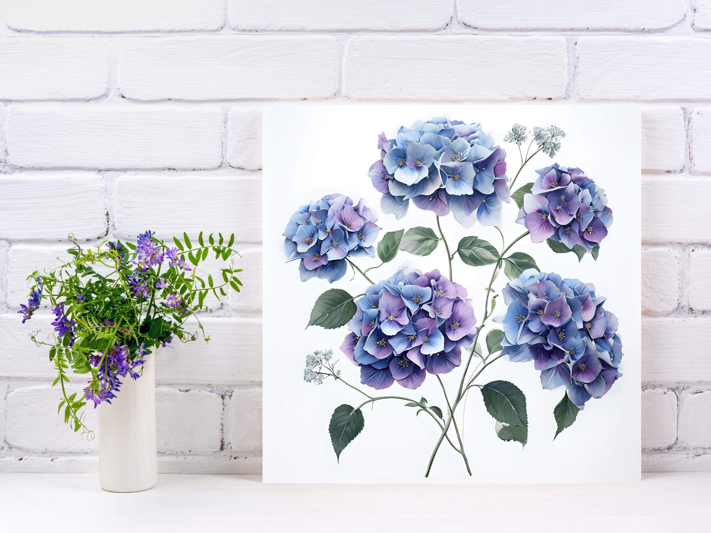 Blue & Purple Hydrangea Canvas Wall Art: Coastal Botanical Home Decor ...