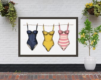 Vintage Swimsuit Wall Art Print: Beach House Coastal Home Decor (Digital Download)