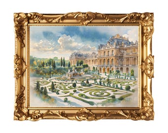 Schloss Versailles Aquarell Druck, Französische Schloss Wandkunst, Schloss Versailles Garten Malerei, Paris Frankreich Reise Dekor | Sofort Dig